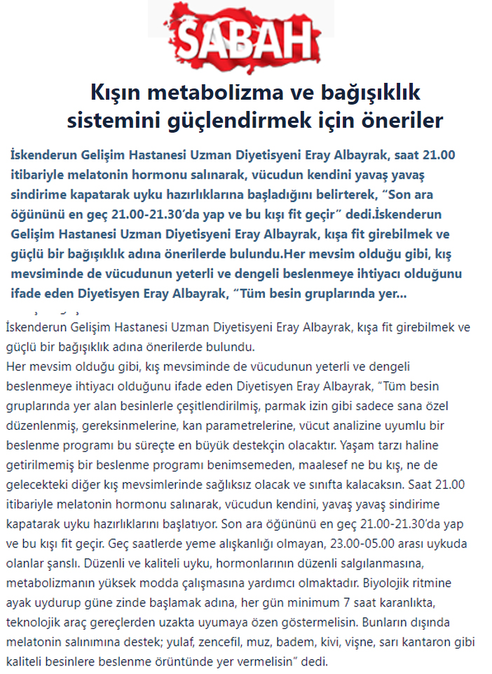 Kışın Metabolizma ve Bağışıklık Sistemini Güçlendirmek İçin Öneriler.....