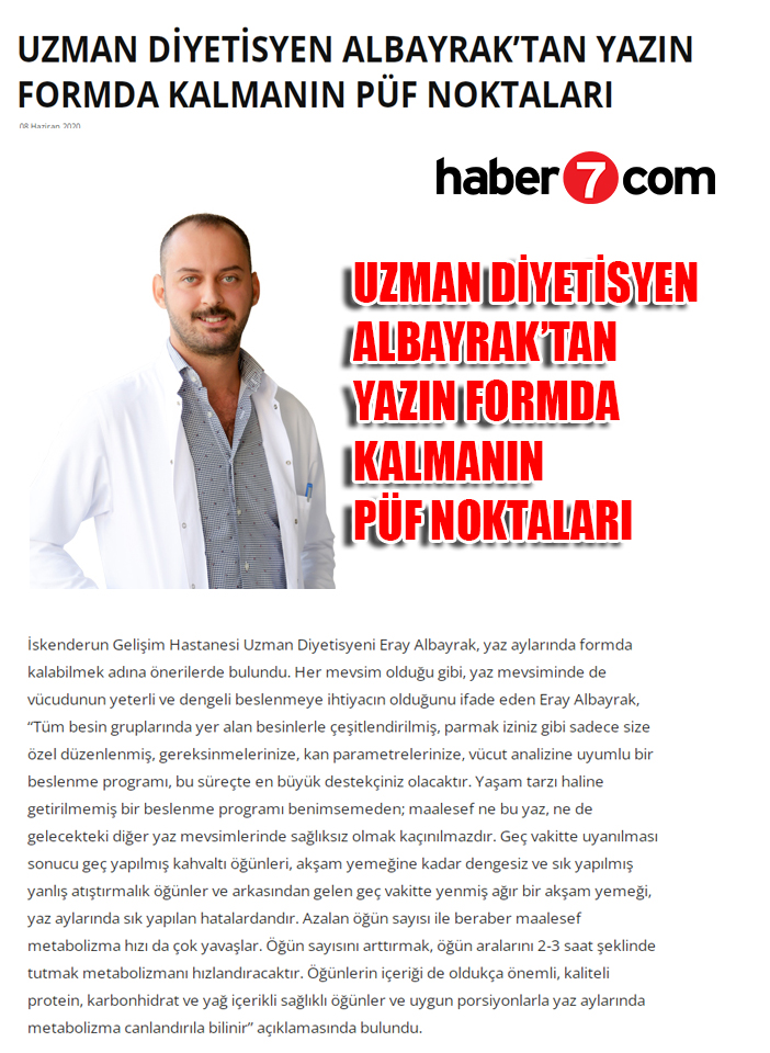Uzman Diyetisyen Albayrak'tan Yazın Formda Kalmanın Püf Noktaları